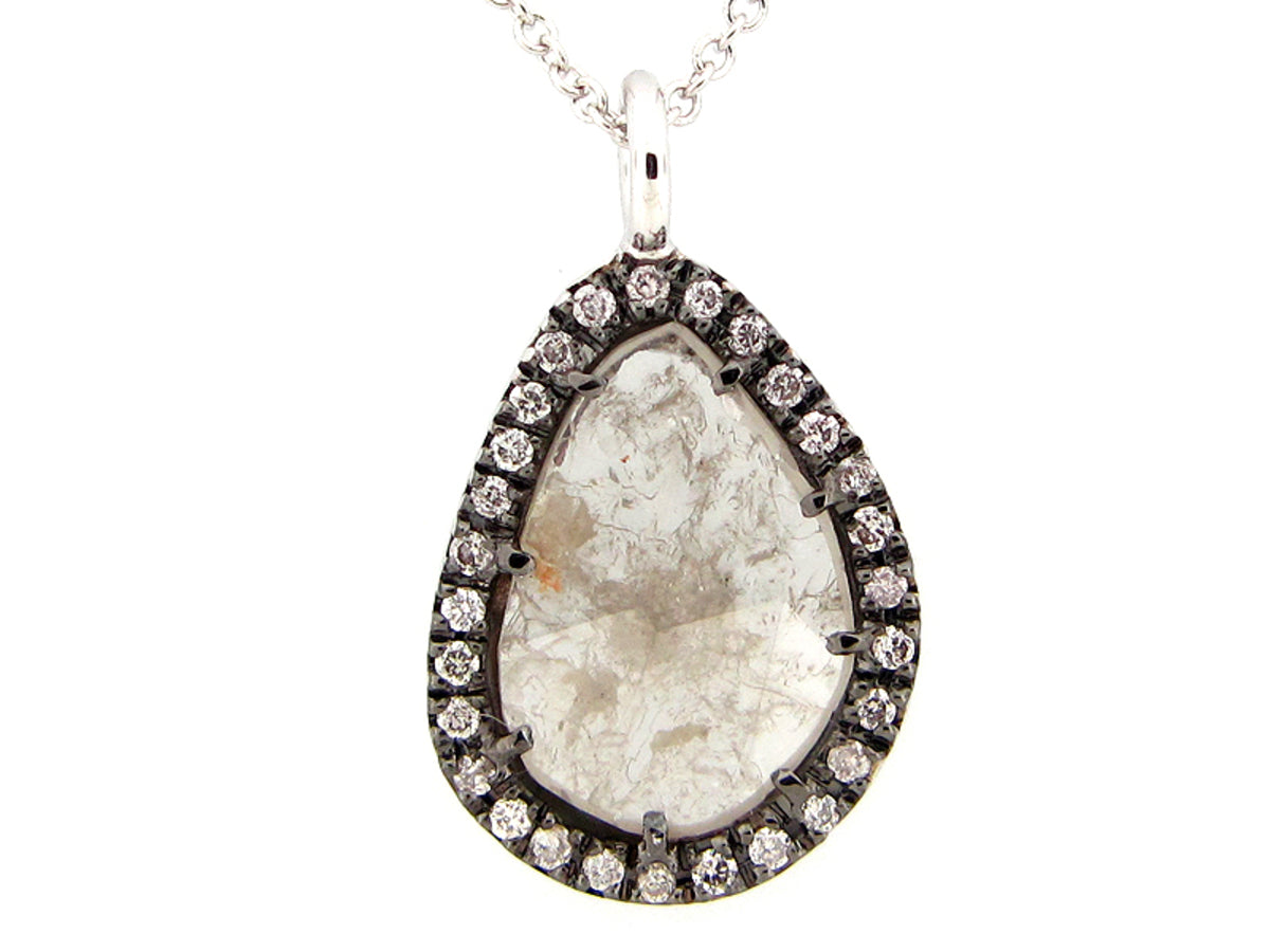 ROSE CUT SLICE GRAY DIAMOND PENDANT, 18KW (N)