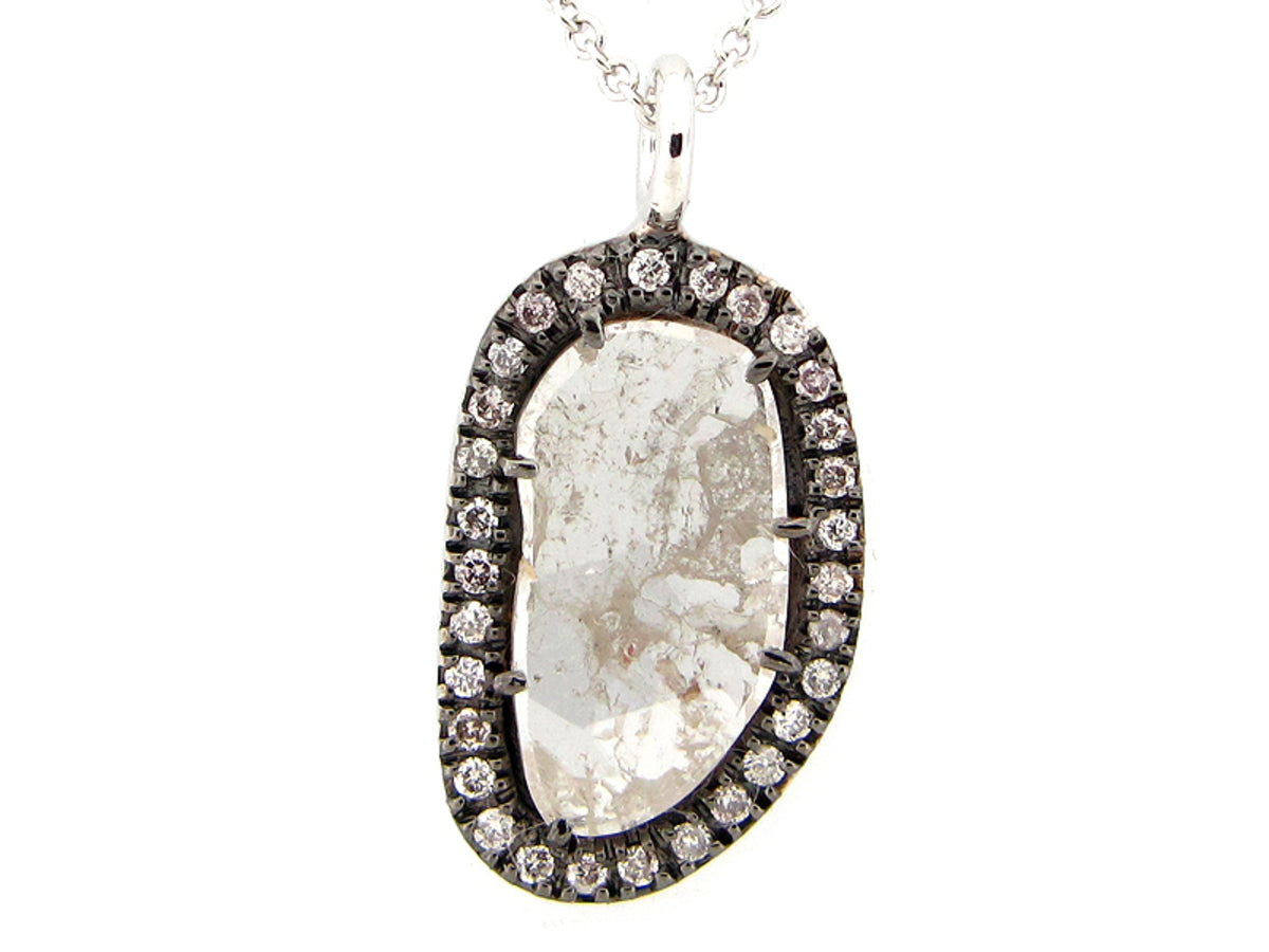ROSE CUT SLICE GRAY DIAMOND PENDANT, 18KW (N)