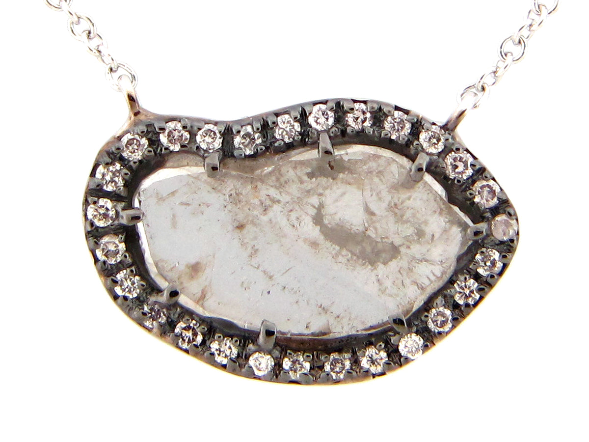 ROSE CUT SLICE GRAY DIAMOND PENDANT, 18KW (N)