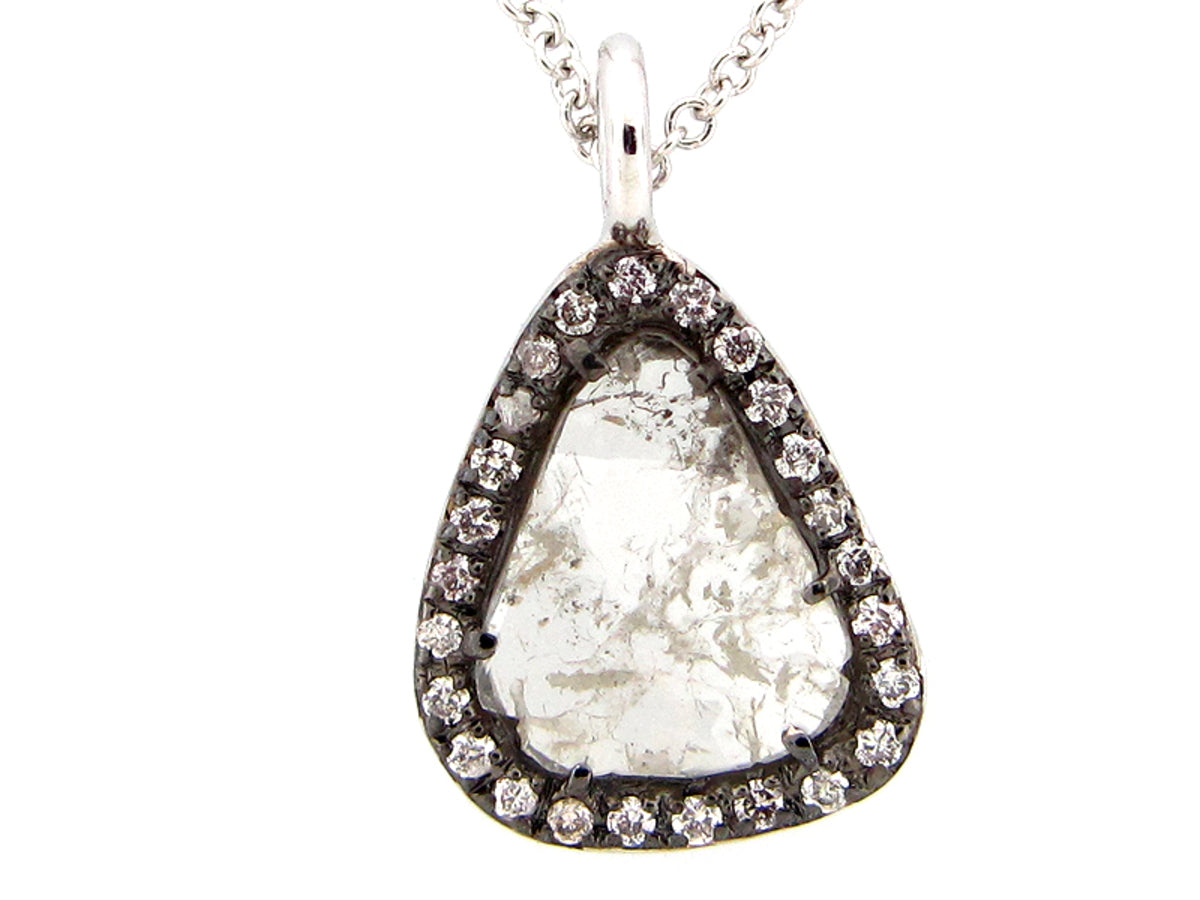 ROSE CUT SLICE GRAY DIAMOND PENDANT, 18KW (N)