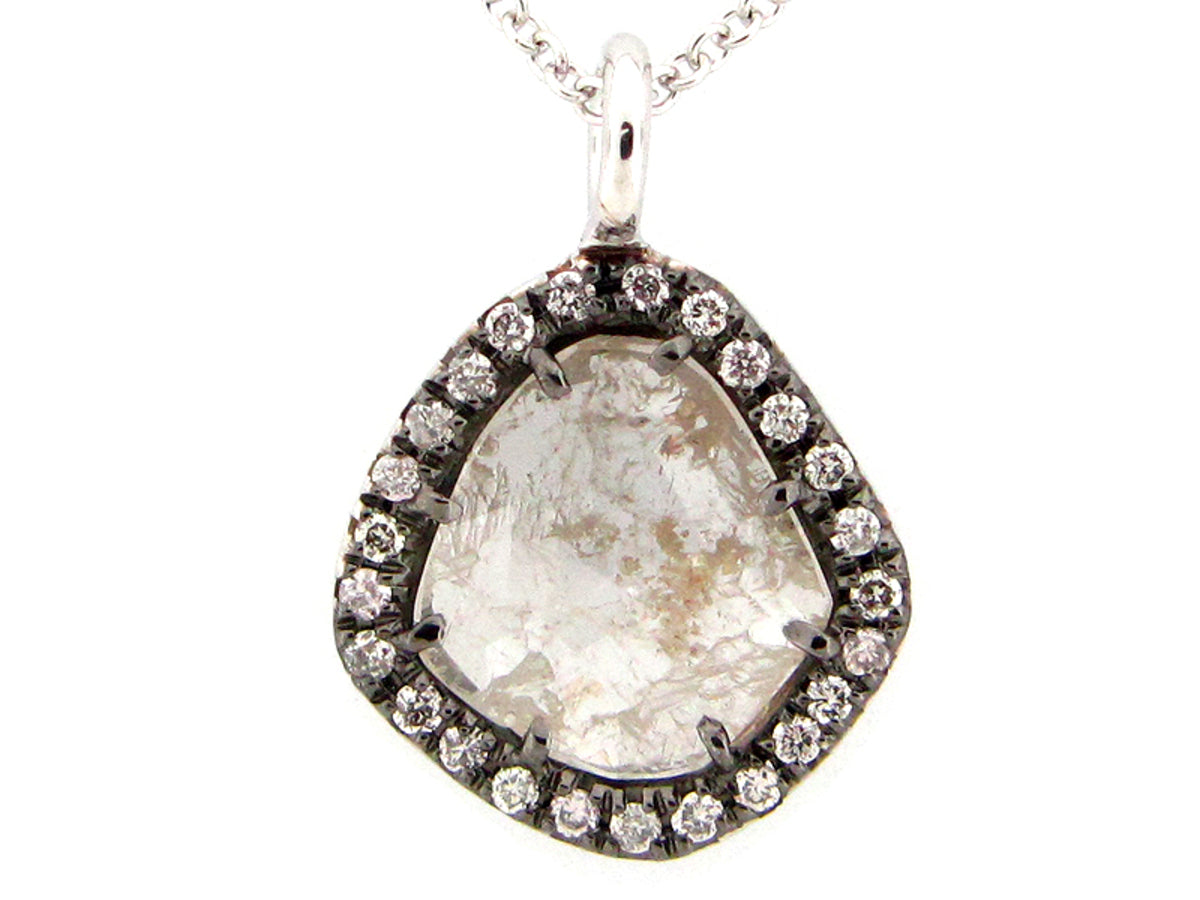 ROSE CUT SLICE GRAY DIAMOND PENDANT, 18KW (N)