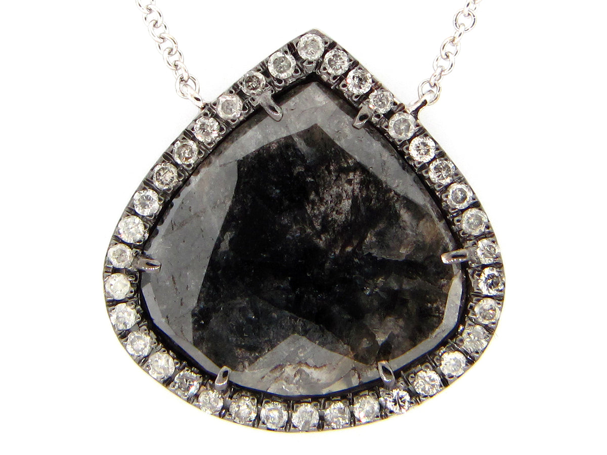 ROSE CUT SLICE BROWN DIAMOND PENDANT , 18KW (N)