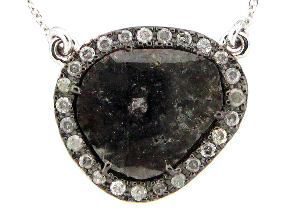 ROSE CUT SLICE BROWN DIAMOND PENDANT , 18KW (N)