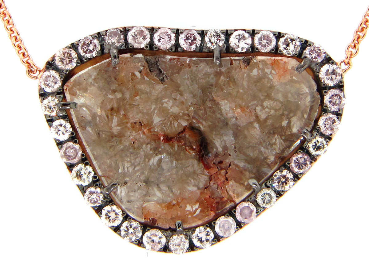 ROSE CUT SLICE BROWN DIAMOND PENDANT NECKLACE, 18"/17"/16" , 18KR (N)