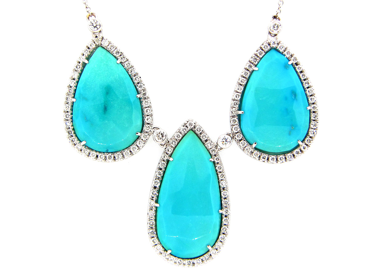 TURQUOISE & DIAMOND PENDANT, 18KW (I)