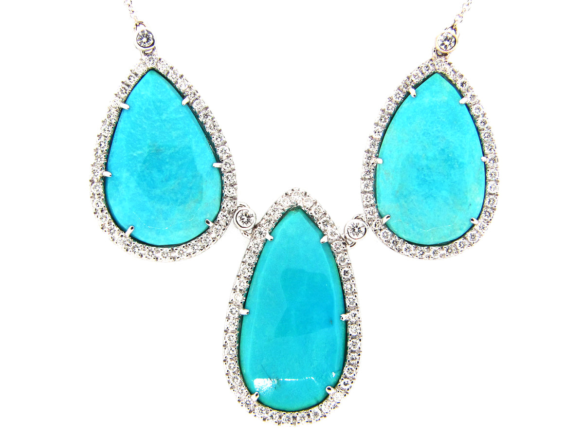 TURQUOISE & DIAMOND PENDANT, 18KW (I)