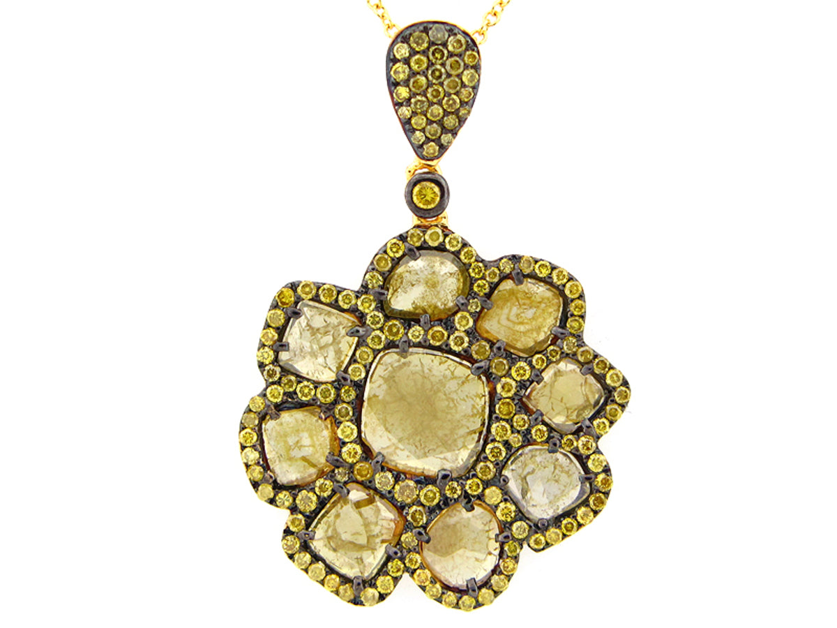 Rose Cut Slice Yellow Diamond Pendant, 18ky (N)