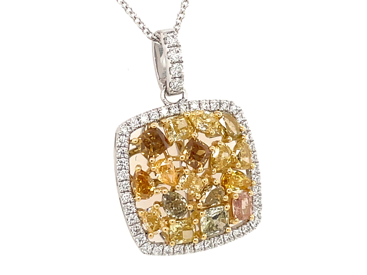 FANCY COLOR DIAMOND CLUSTER CUSHION PENDANT, 16"/18" CHAIN