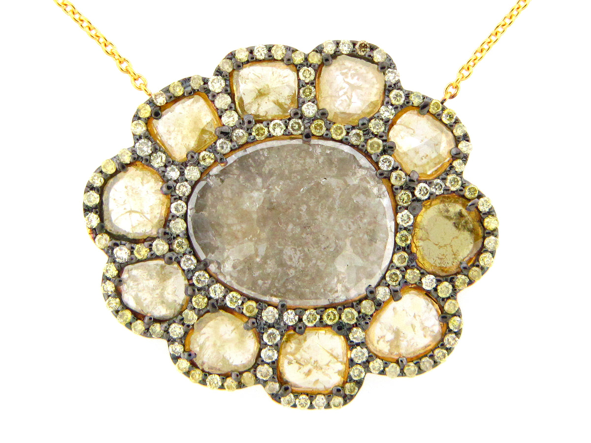 ROSE CUT SLICE YELLOW DIAMOND PENDANT NECKLACE, 18"/17"/16", 18KY (N)