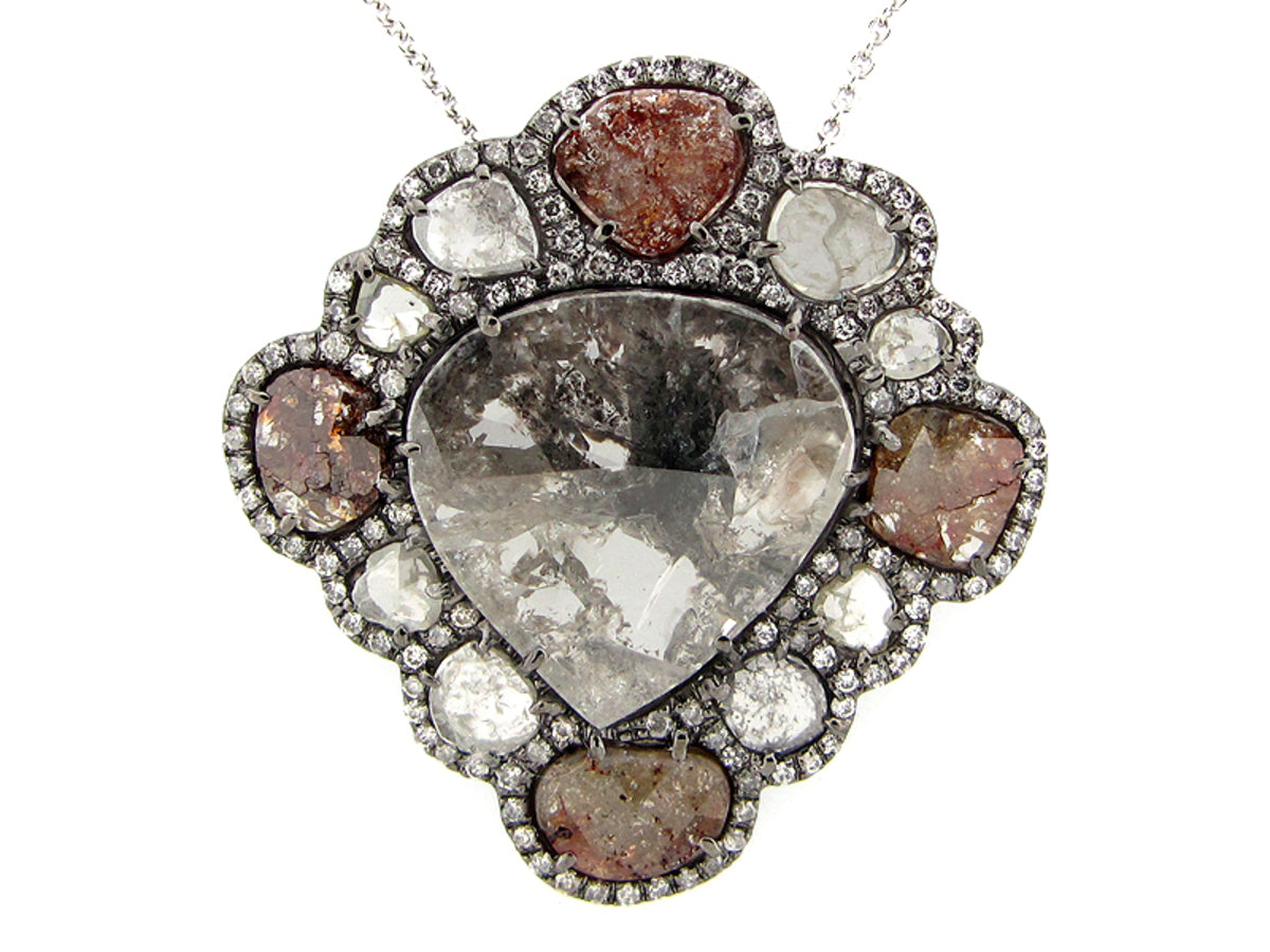 ROSE CUT SLICE FANCY DIAMOND PENDANT, 18KW (N)