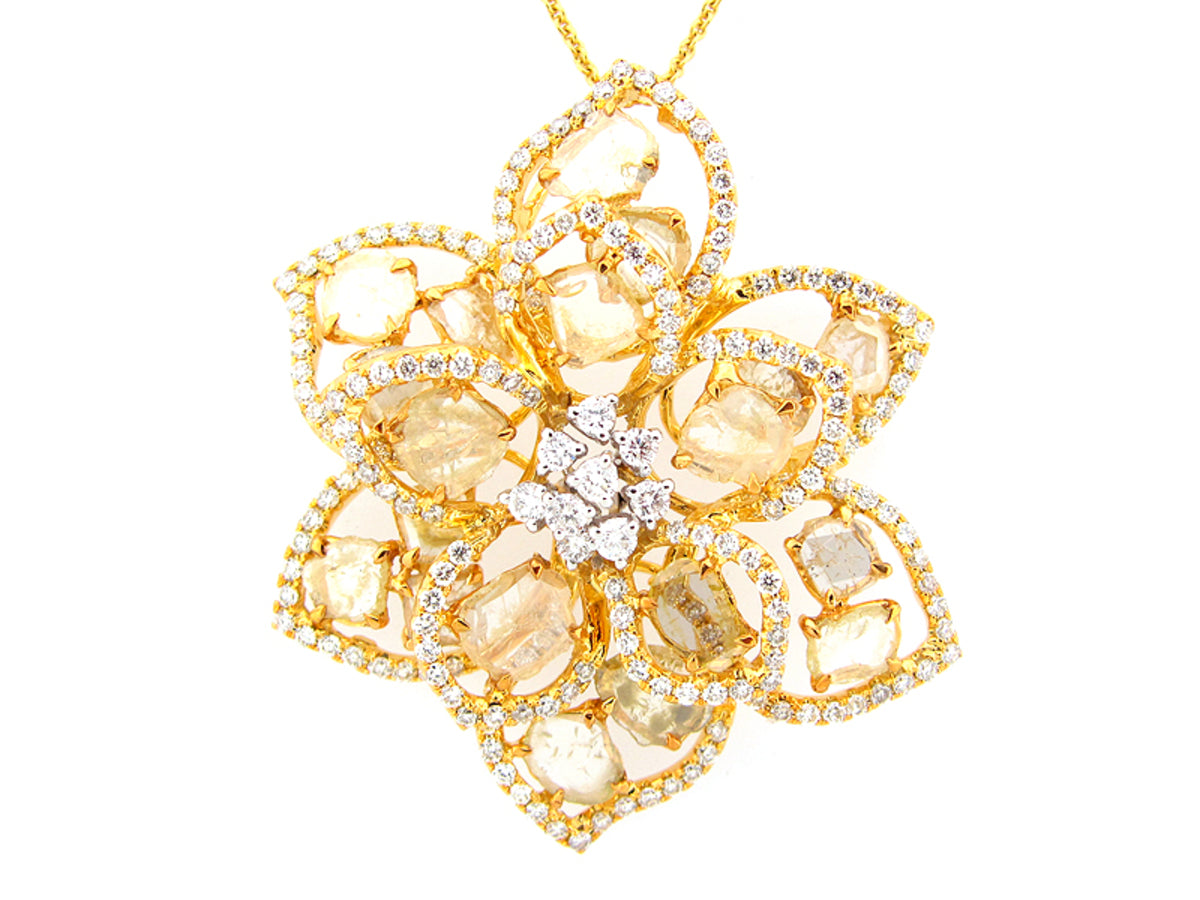 ROSE CUT SLICE YELLOW & WHITE DIAMOND PENDANT 18KY (N)