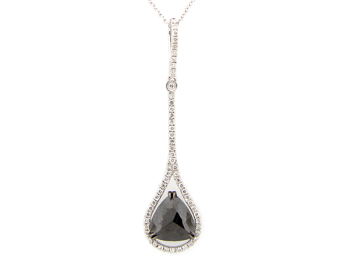 ROSE CUT BLACK & WHITE DIAMOND PENDANT, 14KW (R)