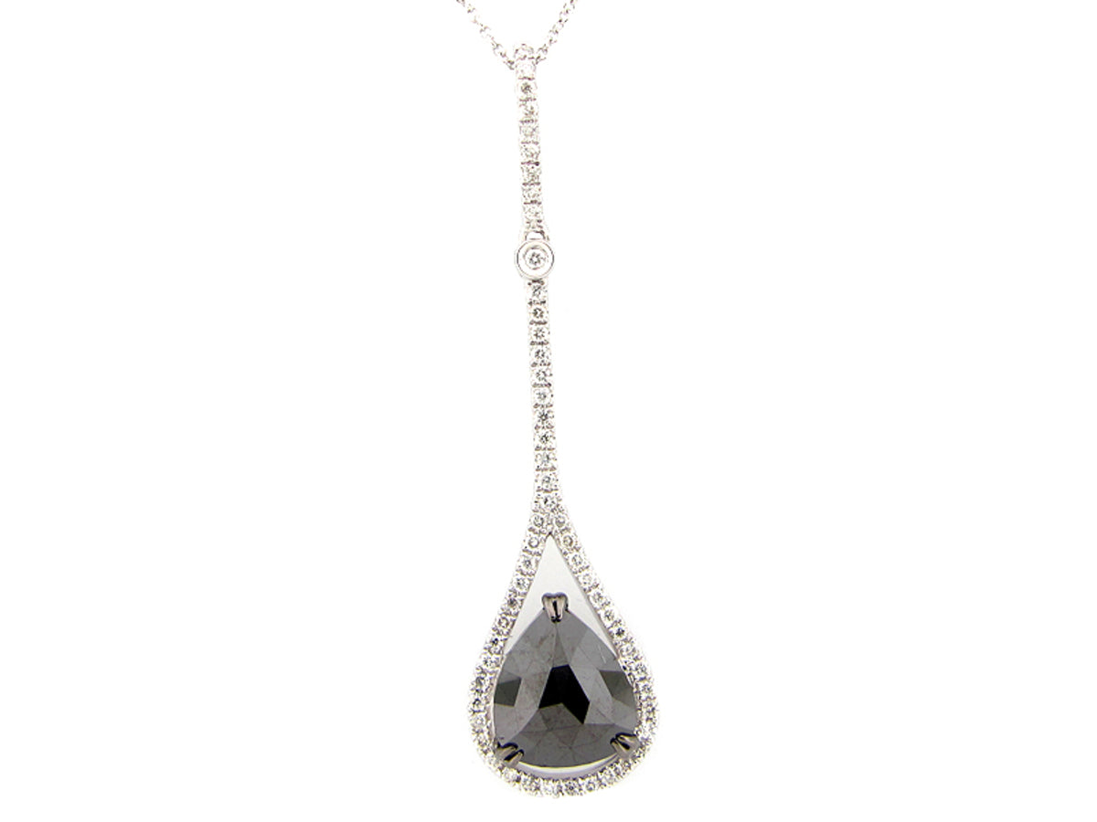 ROSE CUT BLACK & WHITE DIAMOND PENDANT, 14KW (R)