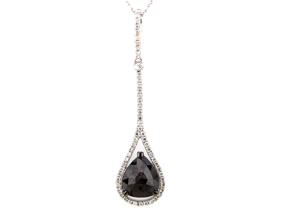 ROSE CUT BLACK & WHITE DIAMOND PENDANT, 14KW (R)