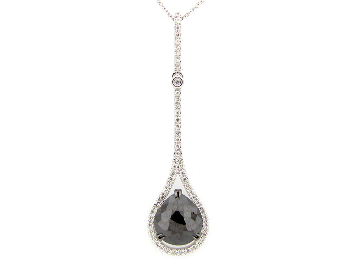 ROSE CUT BLACK & WHITE DIAMOND PENDANT, 14KW (R)