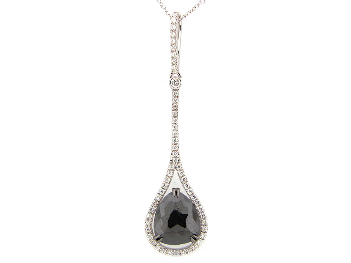 ROSE CUT BLACK & WHITE DIAMOND PENDANT, 14KW (R)