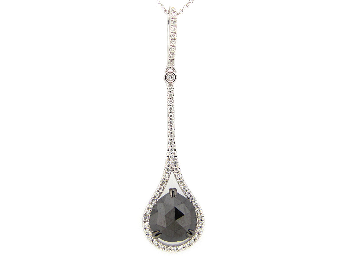 ROSE CUT BLACK & WHITE DIAMOND PENDANT, 14KW (R)