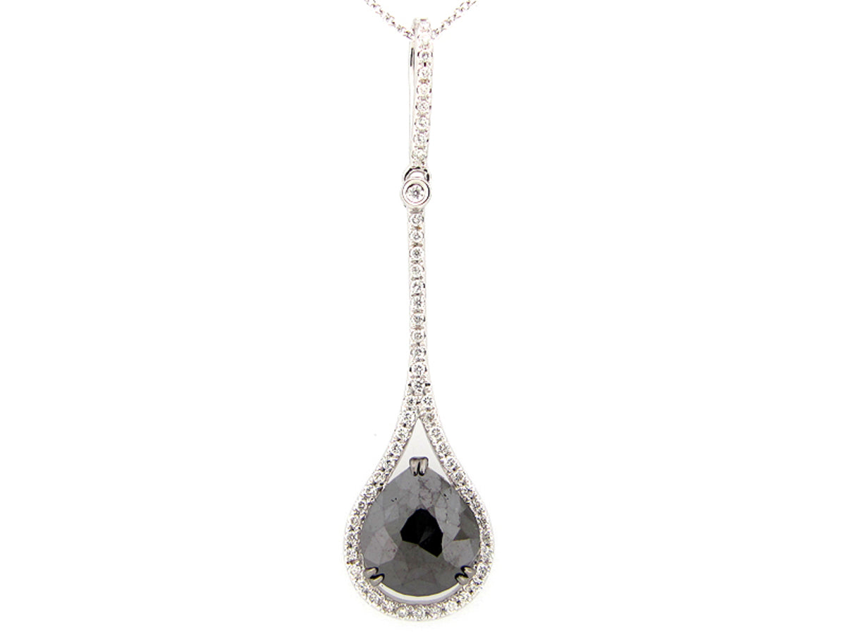 ROSE CUT BLACK & WHITE DIAMOND PENDANT, 14KW (R)
