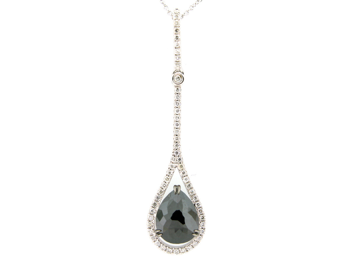 ROSE CUT BLACK & WHITE DIAMOND PENDANT, 14KW (R)