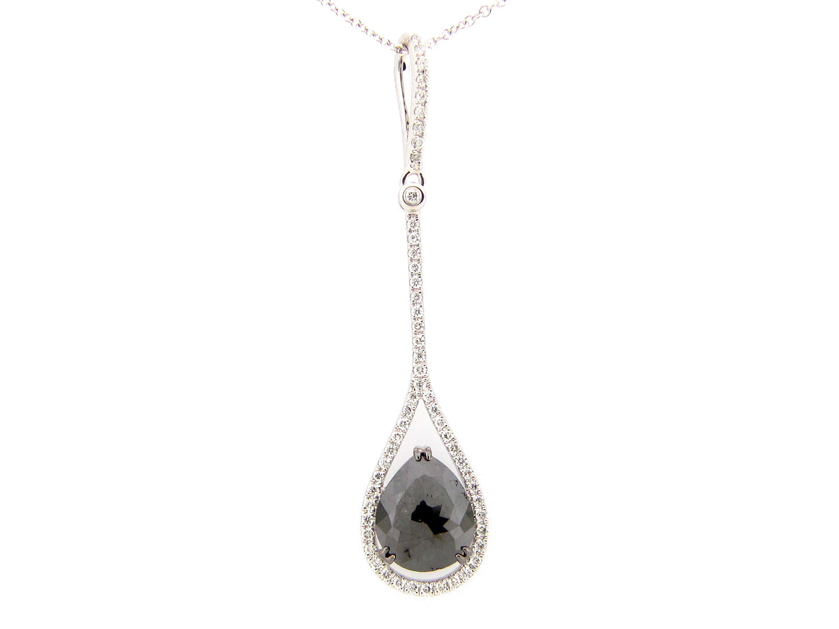ROSE CUT BLACK & WHITE DIAMOND PENDANT, 14KW (R)