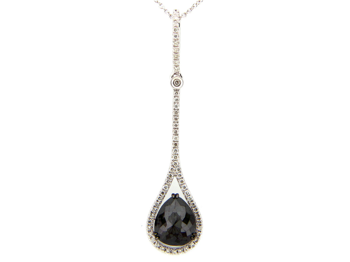 ROSE CUT BLACK & WHITE DIAMOND PENDANT, 14KW (R/H)