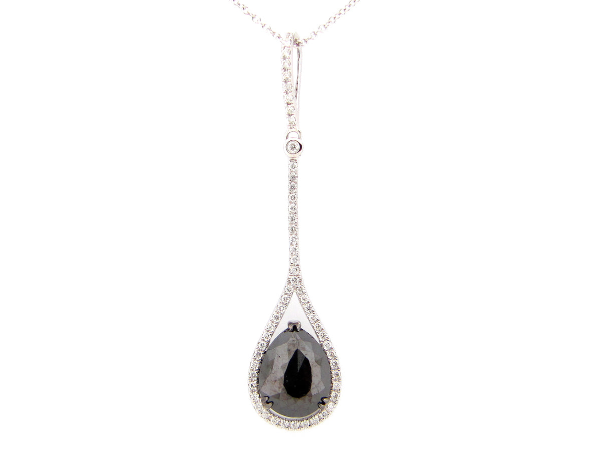 ROSE CUT BLACK & WHITE DIAMOND PENDANT, 14KW (R)