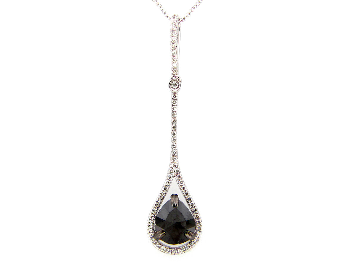 ROSE CUT BLACK & WHITE DIAMOND PENDANT, 14KW (R/H)