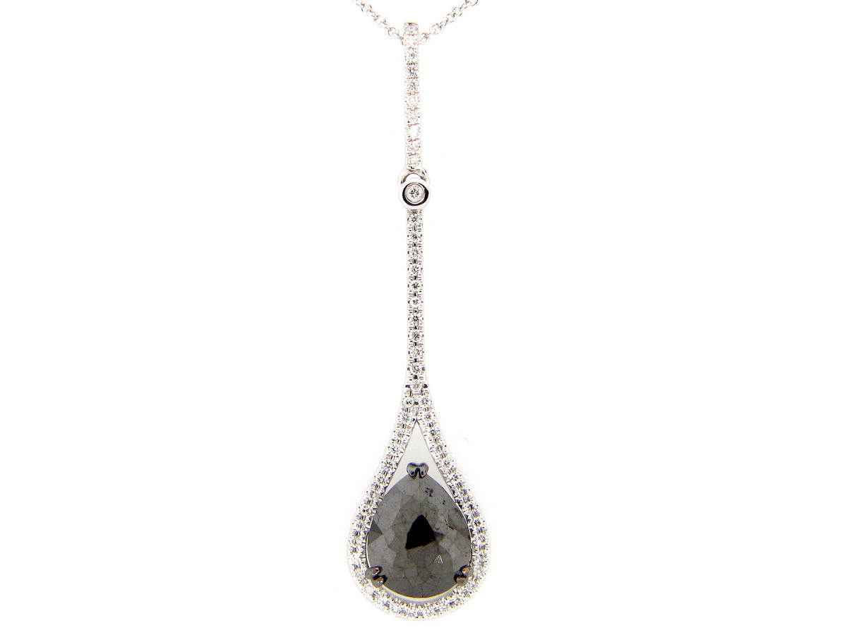 ROSE CUT BLACK & WHITE DIAMOND PENDANT, 14KW (R)