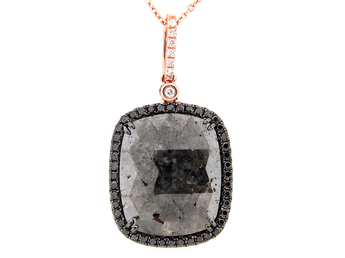 ROSE ROUGH CUT GRAY, BLACK & WHITE DIAMOND PENDANT, 14KR (R/N)