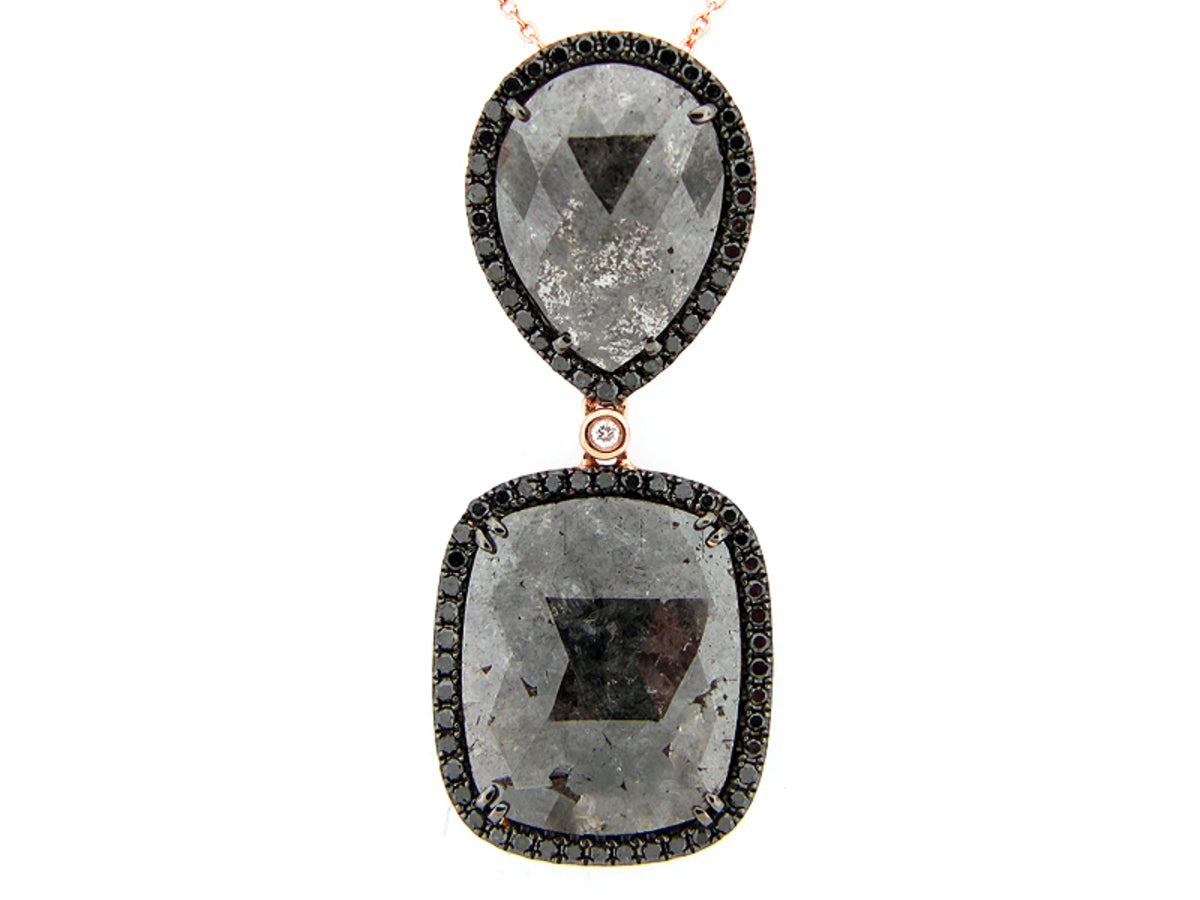 ROSE ROUGH CUT GRAY,BLACK & WHITE DIAMOND PENDANT