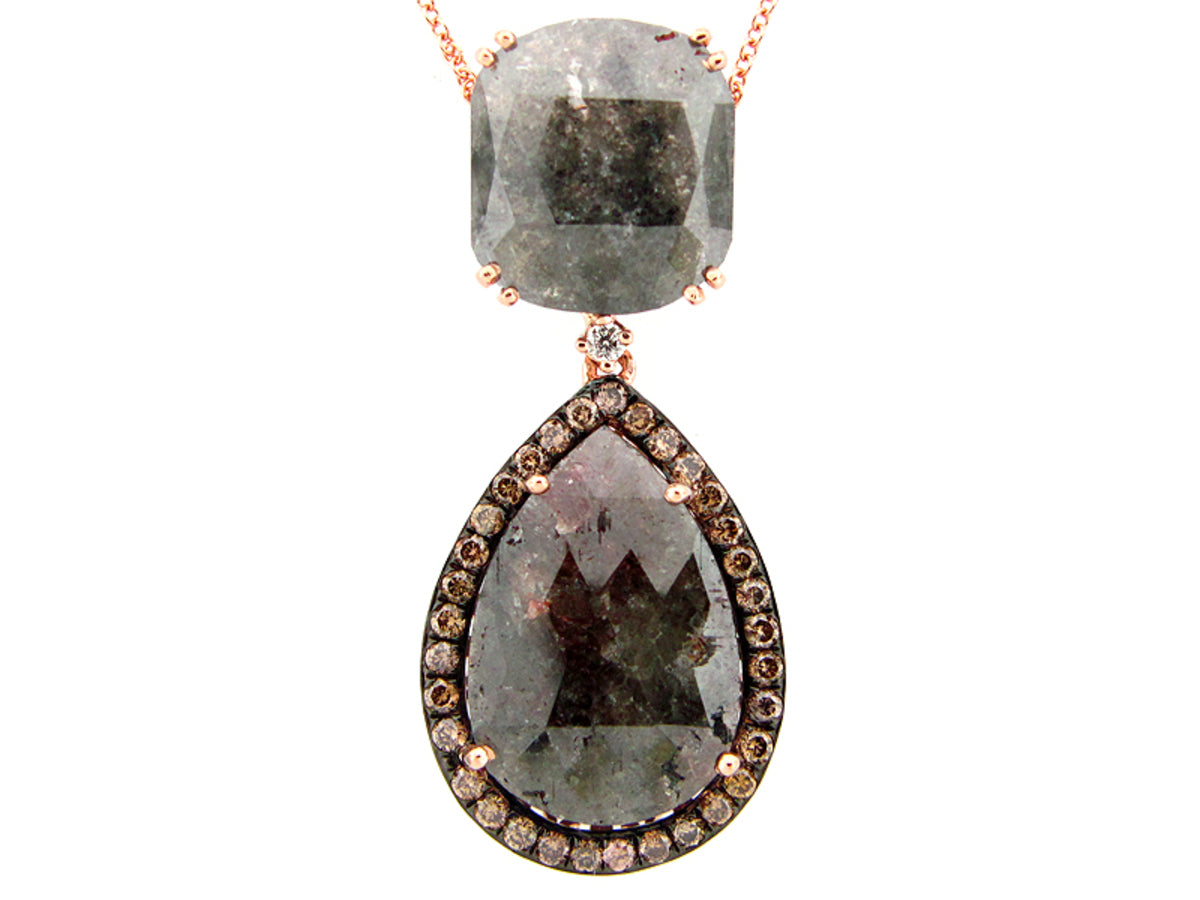 ROSE ROUGH CUT BROWN & WHITE DIAMOND PENDANT, 14KR (N)