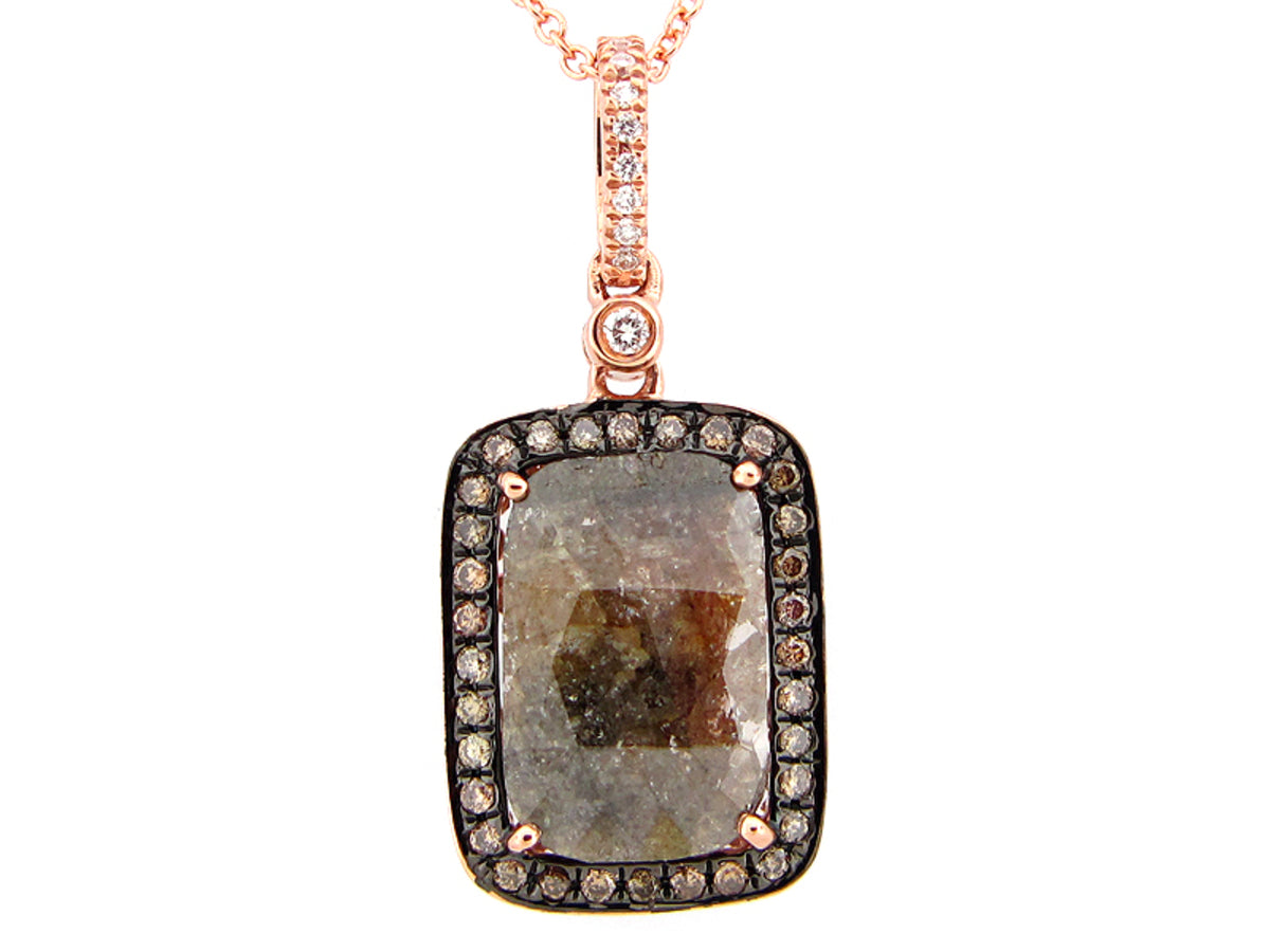 ROSE ROUGH CUT BROWN DIAMOND PENDANT, 14KR (N)