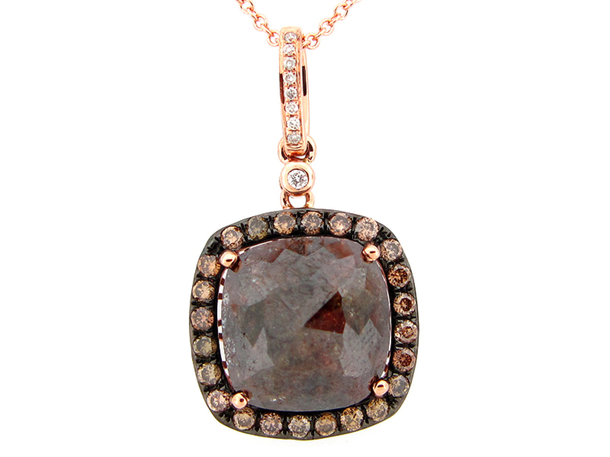 ROSE ROUGH CUT BROWN & WHITE DIAMOND PENDANT