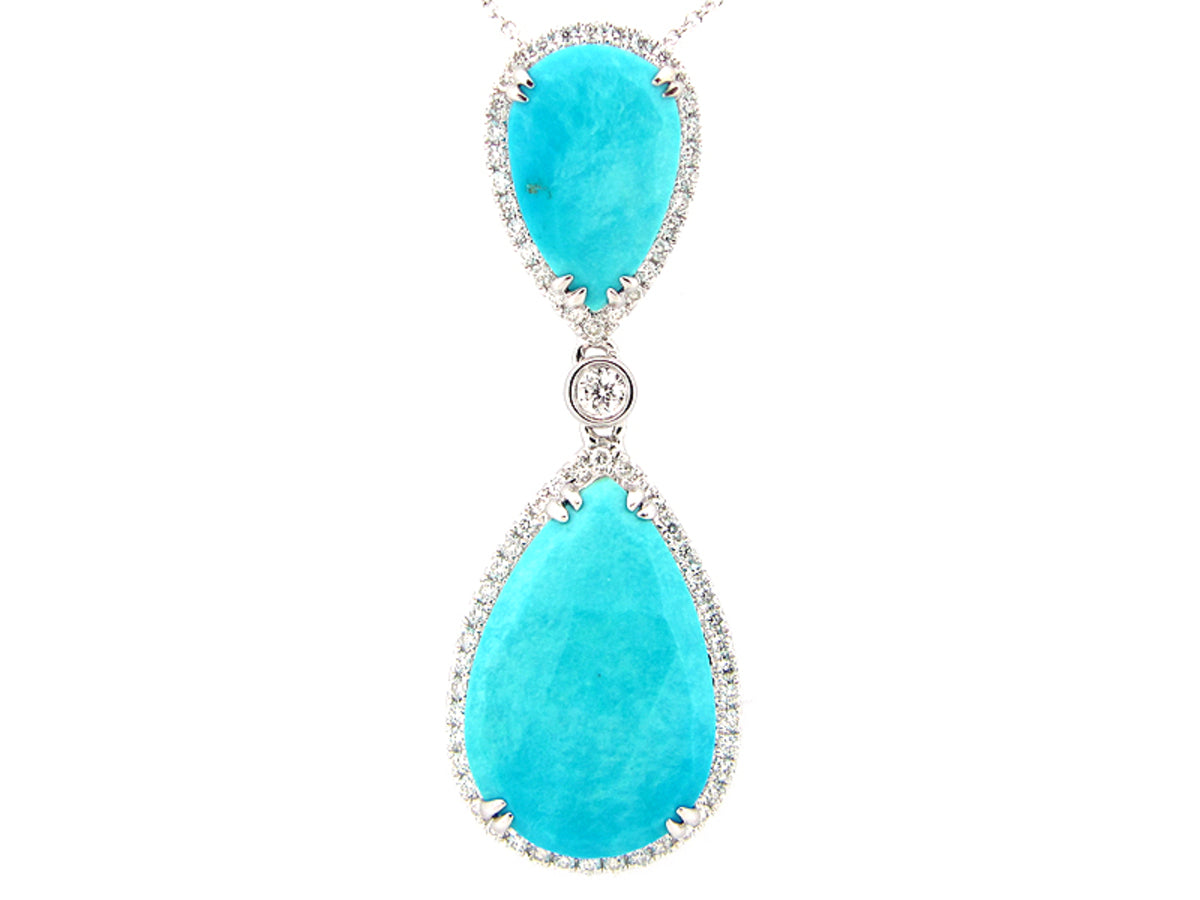 ROSE CUT TURQUOISE & DIAMOND PENDANT, 18KW (I), C=6.16