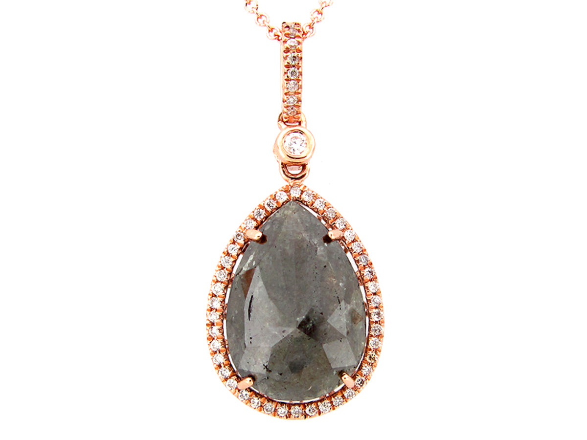 ROSE ROUGH CUT FANCY COLOR DIAMOND PENDANT, 14KR (N)