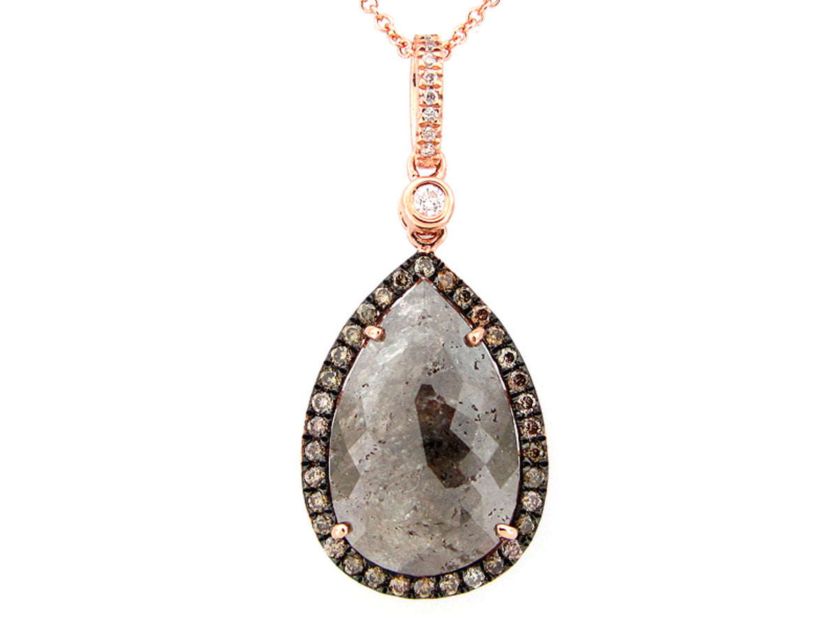 ROSE ROUGH CUT FANCY COLOR DIAMOND PENDANT, 14KR (N)