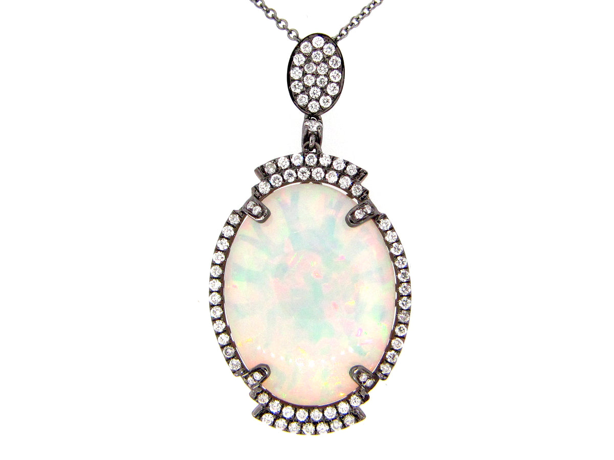 OPAL & DIAMOND PENDANT, 18K BLACK FINISH (R)