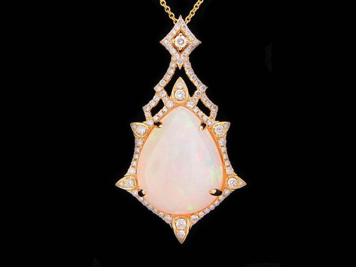 OPAL & DIAMOND PENDANT, 18KY (O)