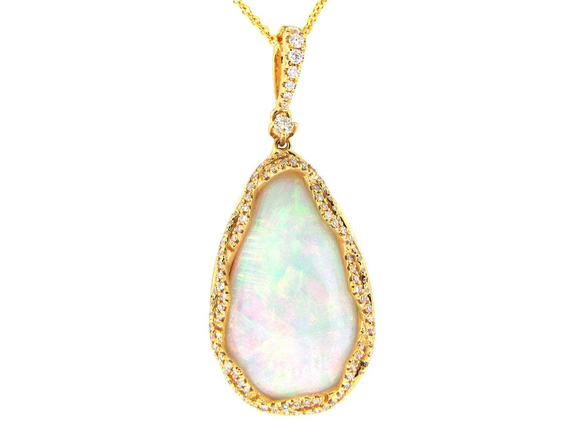 OPAL & DIAMOND PENDANT, 18KY (O)