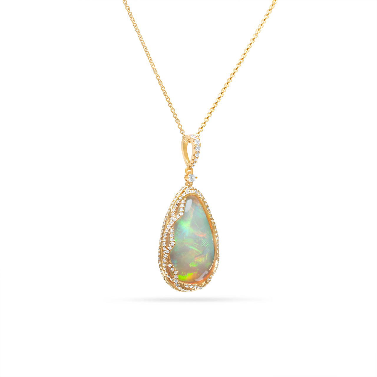 Opal & Diamond Pear Necklace