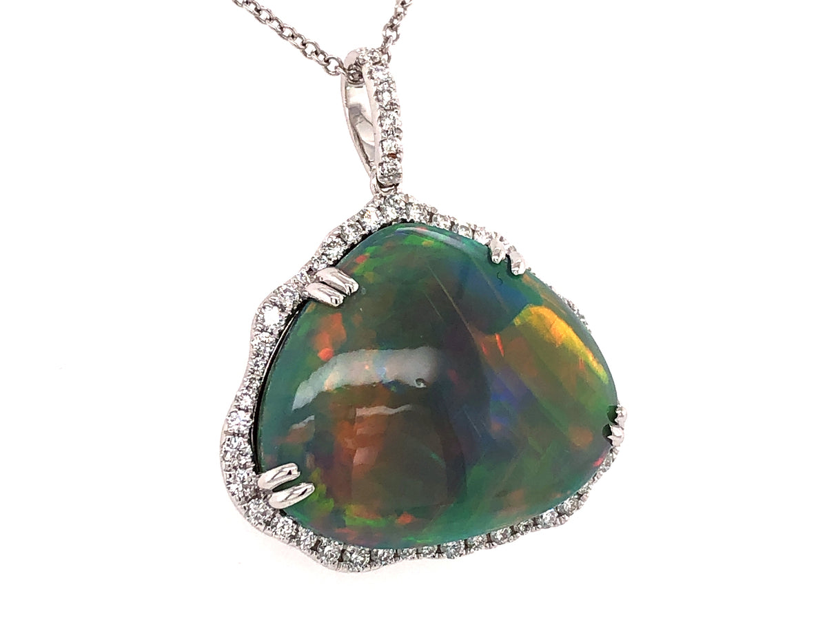 GRAY OPAL TRI & DIAMOND PENDANT, DIAMOND CHAIN, 18KWY (O)
