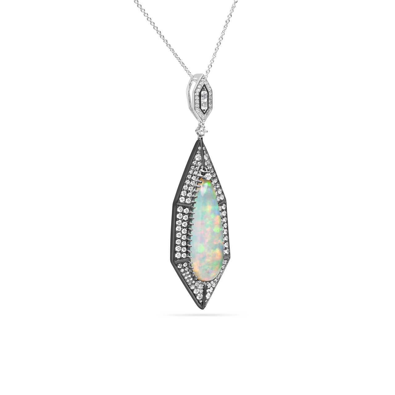 Opal & Diamond Geometric Pear Necklace