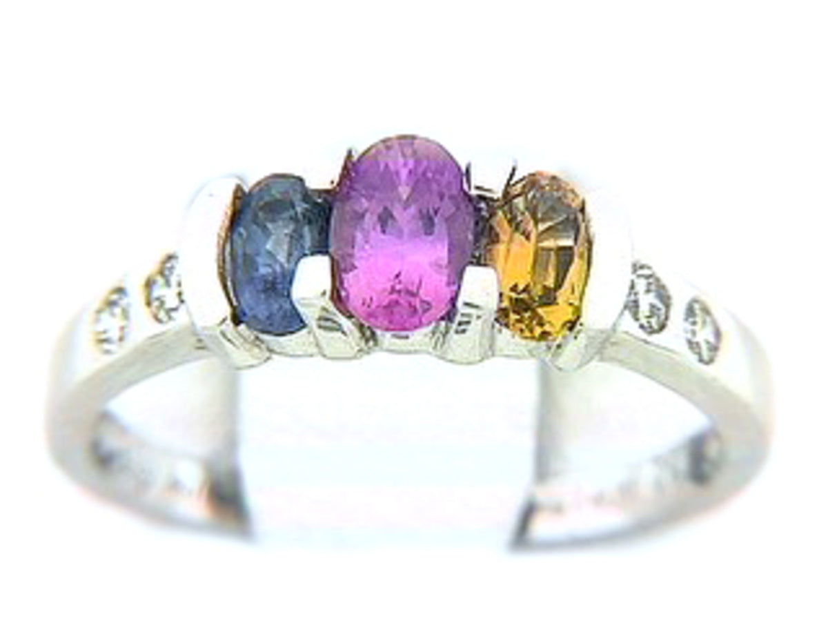 RAINBOW SAPPHIRRE & DIAMOND RING, 14KW (E/U), C=1.26
