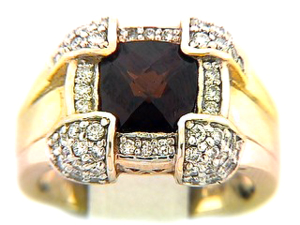 CHB GARNET & DIAMOND RING, 14KY (N), C=3.00
