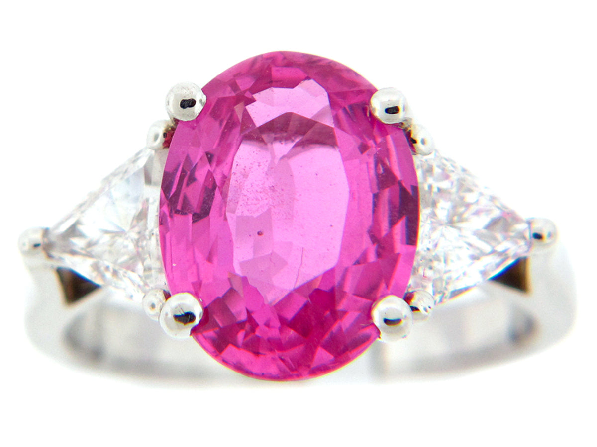 PINK SAPPHIRE & DIAMOND RING, PLAT (E)