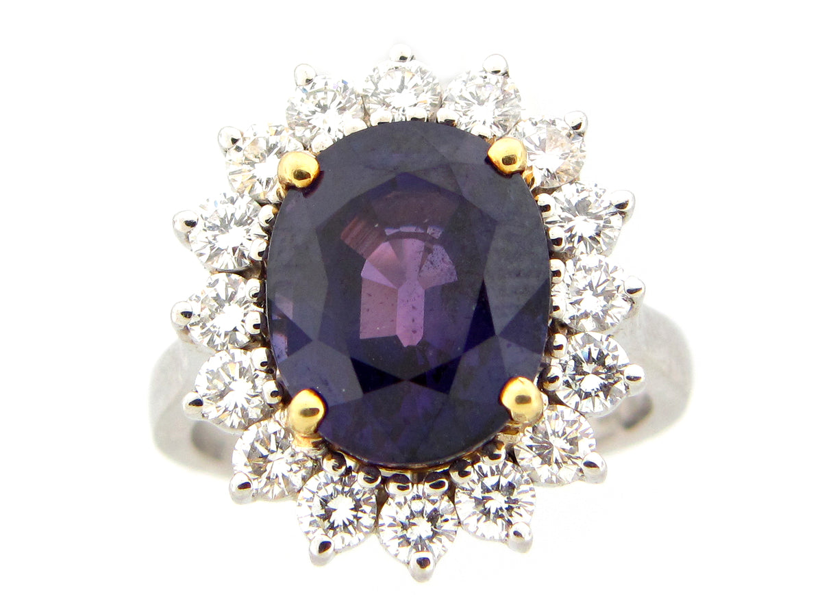 PURPLE SAPPHIRE & DIAMOND RING, PLATINUM/18K (H)