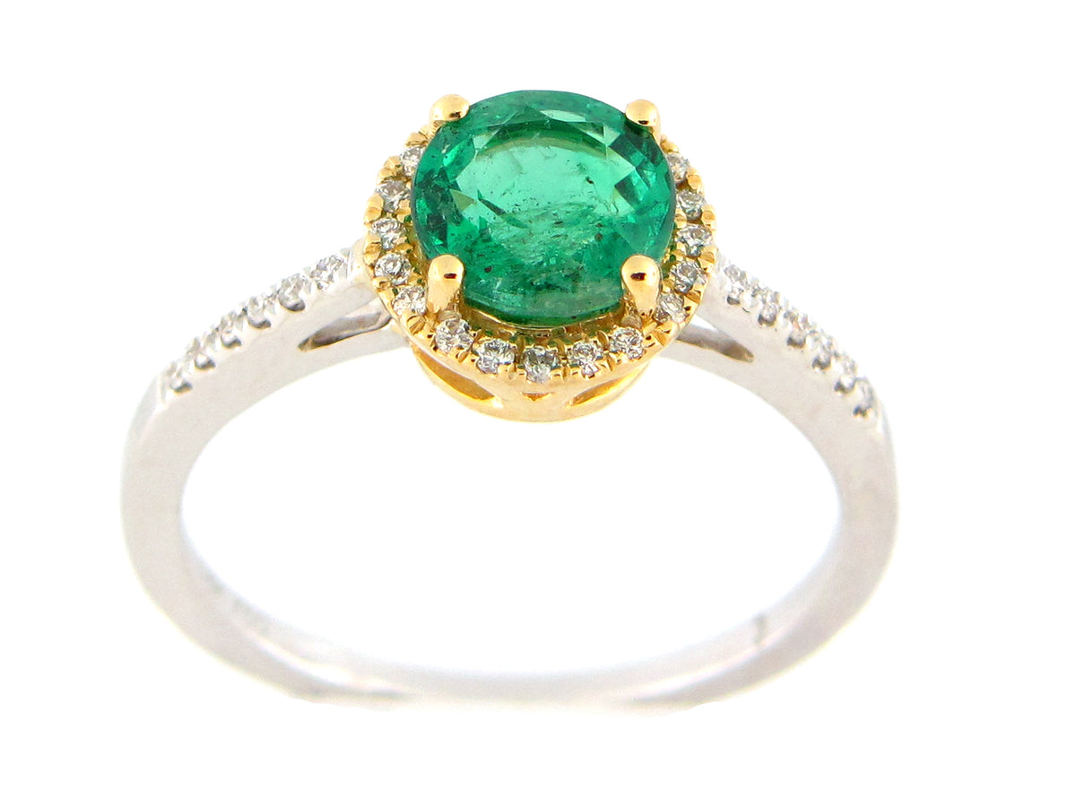 EMERALD ROUND CENTER & DIAMOND HALO RING, 18KWY (0)