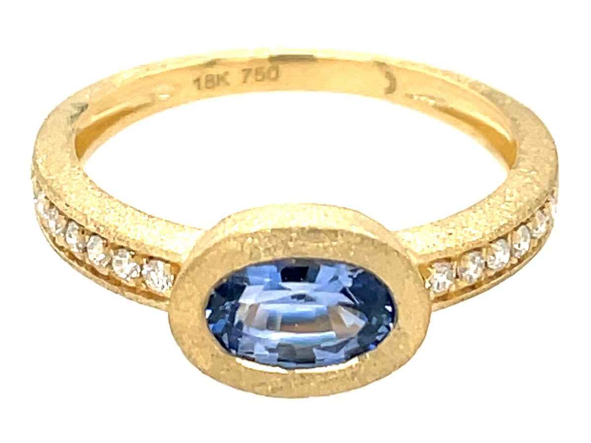 SAPPHIRE OVAL BEZEL & DIAMOND RING, SATIN FINISH
