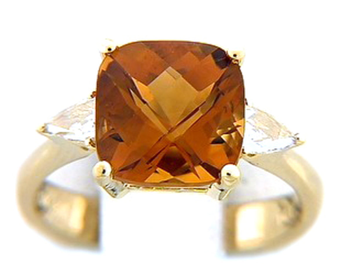 CITRINE & DIAMOND RING, 18KY (E)