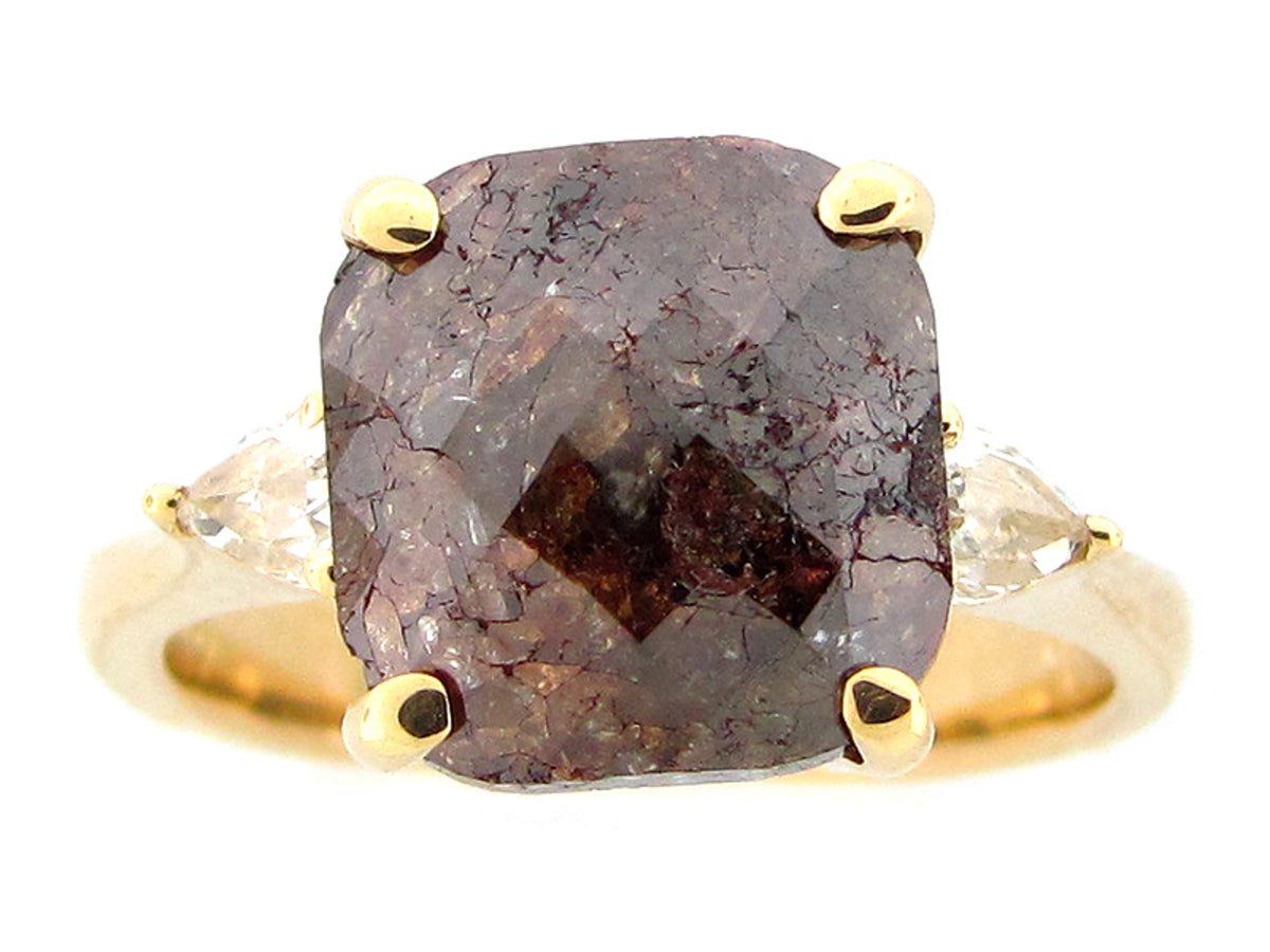 ROSE ROUGH CUT BROWN & WHITE DIAMOND RING